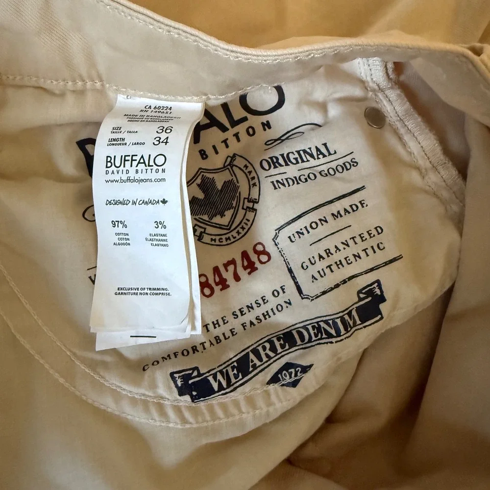 Buffalo David Bitton Ash Pants Mens 36 Cream Slim Fit Stretch Chino Gorpcore